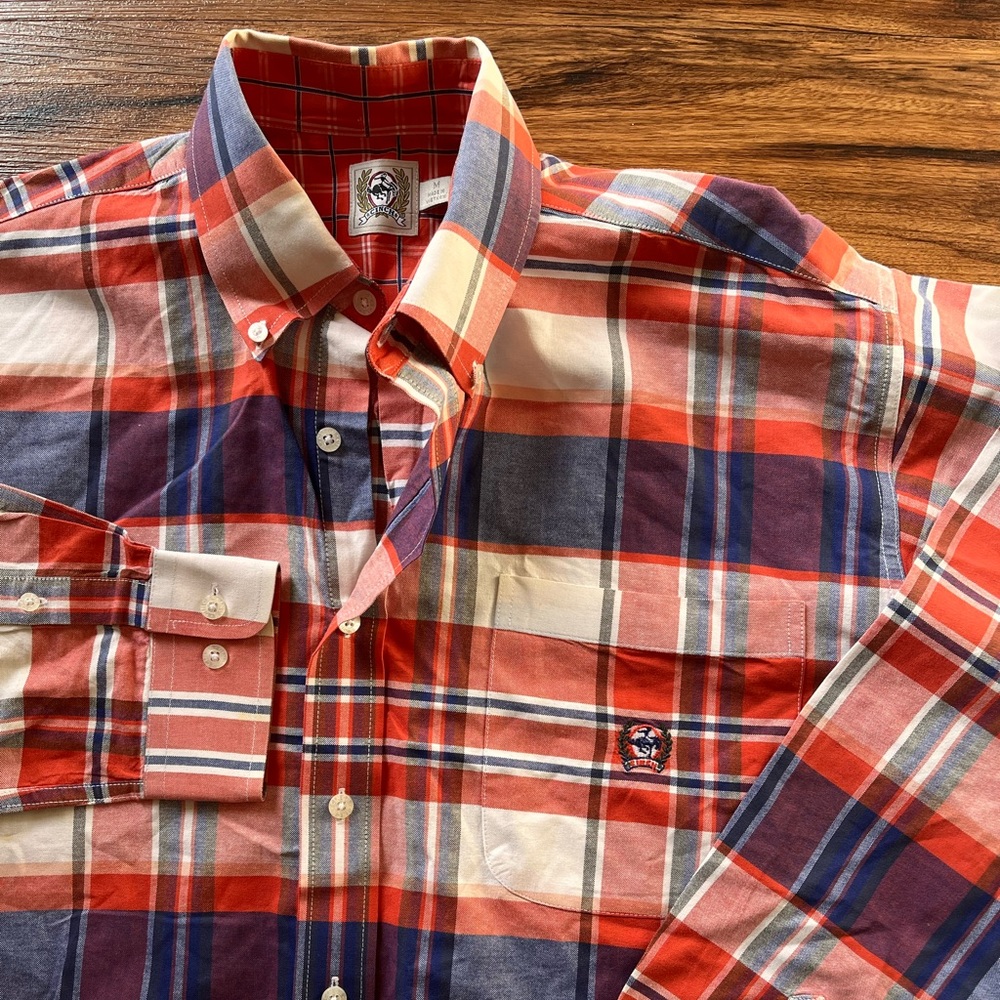 Cinch Shirt Mens Size Medium Orange Blue Plaid Western Button Down Cowboy